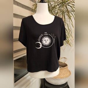 Black Graphic Tee with Sun and Moon Design